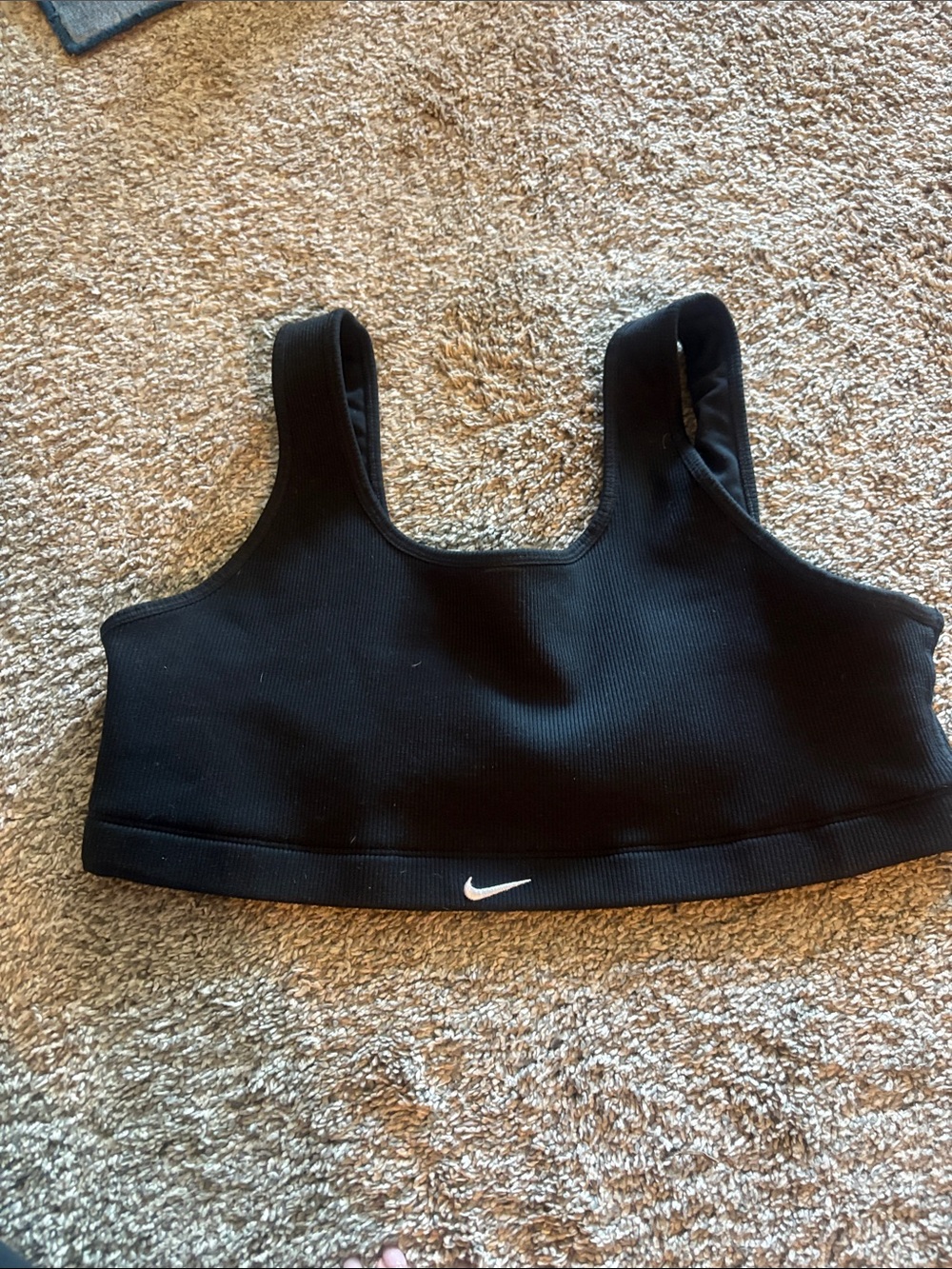 Nike Black Ribbed Sports Bra with White Swoosh